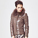 Long Sleeve Fox Fur Collar Lambskin Leather Jacket with Down(More Colors)
