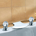 Contemporary Solid Brass Chrome Finish Two Handle Waterfall Bathroom Sink Faucet