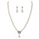 Ivory Pearl Two Piece Mini Heart Ladies Necklace and Earrings Jewelry Set (38 cm)