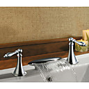 Solid Brass Chrome Finish Two Handle Waterfall Bathroom Sink Faucet