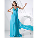 A-line V-neck Sweep/Brush Train Chiffon Evening Dress