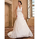 A-line Halter Chapel Train Taffeta Wedding Dress