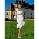 Sheath/ Column One Shoulder Knee-length Asymmetrical Taffeta Wedding Dress