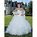 Ball Gown Sweetheart Strapless Chapel Train Organza Wedding Dress With A Wrap
