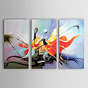 hand-painted pintura a óleo com moldura abstracta esticado - conjunto de 3
