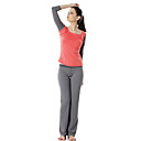 Cotton Long Sleeve Tiered Sports Yoga Suit (Gray Tops+Red Sleeves+Gray Pants)