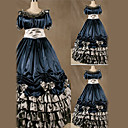Short Sleeve Floor-length Ink Blue Satin Aristocrat Gothic Lolita Dress