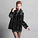 Long Sleeve Hooded Collar Mink Fur Evening/Career Coat