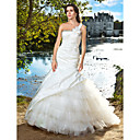 Trumpet/Mermaid One Shoulder Chapel Train Taffeta And Tulle Wedding Dress
