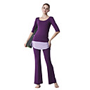 Environmental Protection Cotton Half Sleeve Tiered Sports Yoga Suit (Purple Tops+Purple Pants with Skirts)