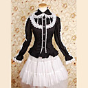 Long Sleeves Knielanger Black Cotton White Lace Gothic Lolita Bluse