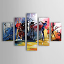 Hand-painted Abstract Oil Painting with Stretched Frame - Set of 5
