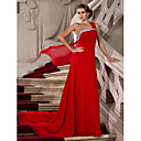 Sheath/Column One Shoulder Court Train Chiffon Evening Dress With Beading