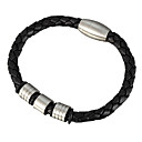 Homme Titanium tressé en cuir noires Hommes Bracelet Avec verrouillage fermoir en acier inoxydable avec boîte-cadeau