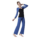 l'environnement de protection en coton à manches longues costume niveaux yoga sportif (tops manches noir + bleu + pantalon noir)