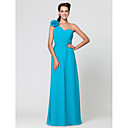 Sheath/Column One Shoulder Floor-length Chiffon Bridesmaid Dress With Flower(s)