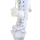 Main blanc en cuir PU 7,5 cm talon haut Bottes Lolita Pays de Pom-pom