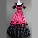 Short Sleeve Floor-length Red and Black Satin Bow Sweet Lolita Dress