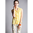 AYIASHA Solid Color Ruffle Hem Chiffon Blouse Shirt