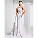 A-line One Shoulder Court Train Chiffon Evening Dress