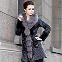 Gorgeous Long Sleeve Fox Fur Shawl Collar Lambskin Leather With Mink Fur Casual/Party Coat