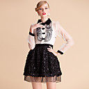 TS VINTAGE Shirt Top Ruffle Front Beads Flower Ball Dress