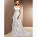 A-line Princess One Shoulder Court Train Chiffon And Stretch Satin Wedding Dress