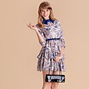 TS Contrast Collar Chiffon Print Ruffle Dress with Belt
