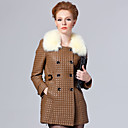 Long Sleeve Fox Fur Turndown Collar Lambskin Leather Casual/Party Coat (More Colors)
