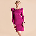 TS Handmade Beads Collar Puff Sleeve Slim Sheath Jersey Dress