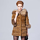 3/4 Sleeve Raccoon Hooded Collar Rex Rabbit Fur Casual/Party Coat (More Colors)