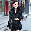 Long Sleeve Fox Fur Shawl Collar Lambskin Leather With Mink Fur Casual/Party Coat (More Colors)
