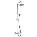 Thermostatic Chrome Finish Contemporary Wall Mount Shower Faucet with 8 Inch Shower Head and Hand Shower