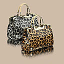 Women's Basic Crocodile Pattern Leopard Woven Satchel
