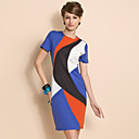 TS Geometric Contrast Color Short Sleeve Sheath Jersey Dress