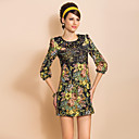 ts renda gola redonda floral impressão vestido justo jacquard