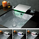 Contemporary Chrome Finish Color Changing LED Waterfall Bathroom Sink Faucet