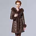 Long Sleeve Fox Fur Hooded Collar Lambskin Leather Casual/Party Coat