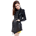Long Sleeve Turndown Collar Lambskin Leather Casual/Party Coat