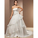 A-line Princess Strapless Organza And Satin Chapel Train Wedding Dress