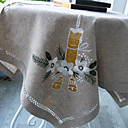 Gray Candle Square Embroidered Linen / Cotton Blend Table Cloth