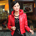 Long Sleeve Standing Collar Lambskin Leather Casual/Office Jacket (More Colors)