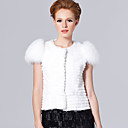 Fox Fur Short Sleeve Collarless Rex Rabbit Fur Casual/Office Jacket (More Colors)