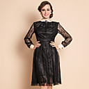 TS Contrast Lapel Slim Waist Swing Lace Dress