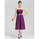 A-line Straps Tea-length Satin Bridesmaid Dress with Removale Straps