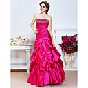 A-line Strapless Floor-length Stretch Satin Evening Dress With Beading And Pick Up Skirt