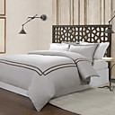 3PCS de linho 100% natural com Brown Velvet Stripe Conselho Twin / Queen / Tampa rei Duvet Set