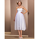 Sheath/Column Strapless Tea-length Tulle Wedding Dress
