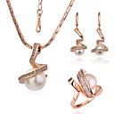 Unique 18K Plated With Rhinestone / Pearl Women's Jewelry Set Including Necklace,Earrings,Ring