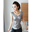 Frauen sexy V-Ausschnitt Metallic Slim T-Shirt
